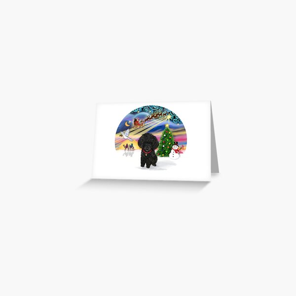 Christmas Magic with a Black Toy Poodle Pup Greeting Card