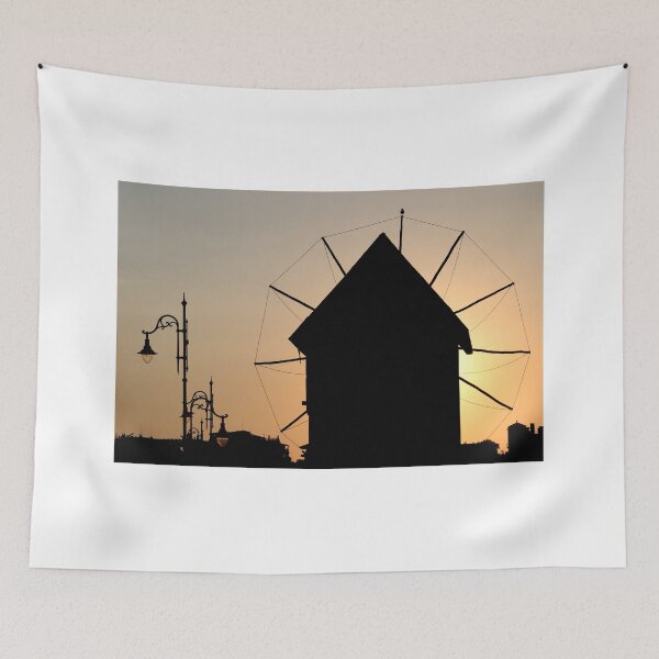 Item preview, Old windmill and street lights sunset Nessebar Bulgaria designed and sold by goceris.