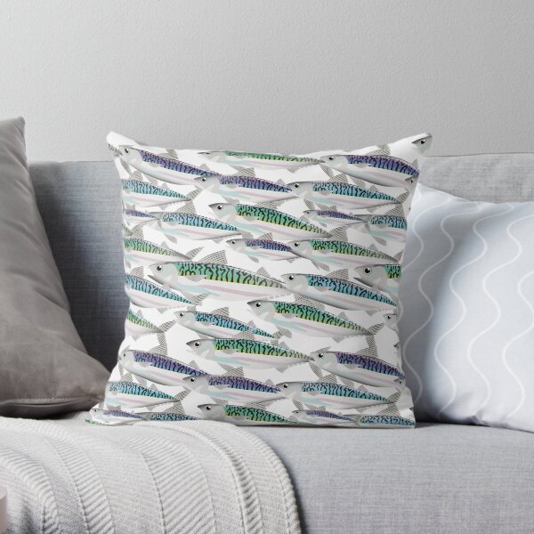 School of Mackerel pattern Throw Pillow