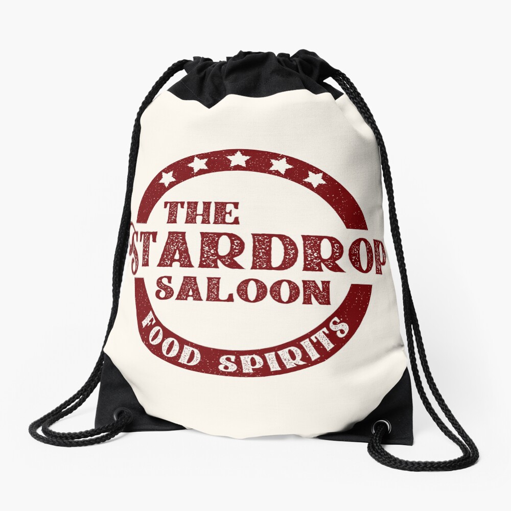 The Stardrop Saloon Pub Logo | Stardew Valley | Burgundy Logo Drawstring Bag