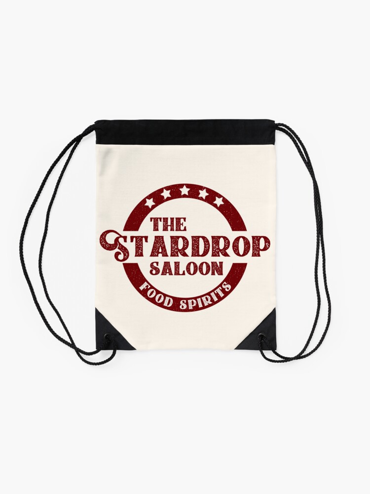 Alternate view of The Stardrop Saloon Pub Logo | Stardew Valley | Burgundy Logo Drawstring Bag