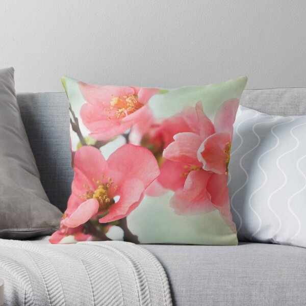 Watercolor Coral Quince Throw Pillow