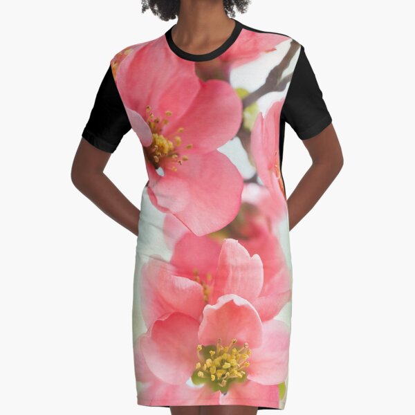 Watercolor Coral Quince Graphic T-Shirt Dress