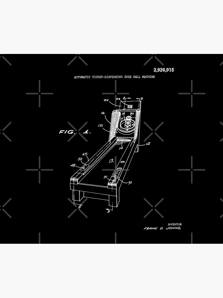 "Skee Ball Patent White Lines" Poster by namelessshape Redbubble