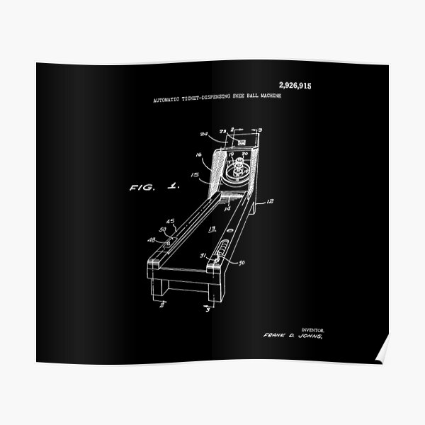 "Skee Ball Patent White Lines" Poster by namelessshape Redbubble