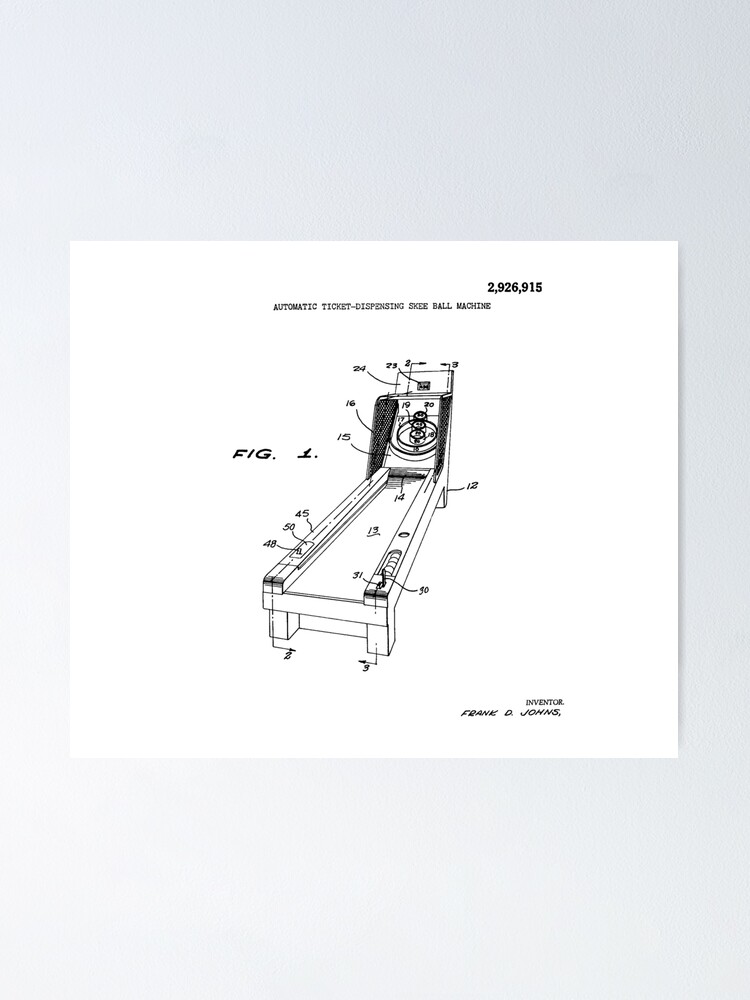"Skee Ball Patent Black Lines" Poster by namelessshape Redbubble