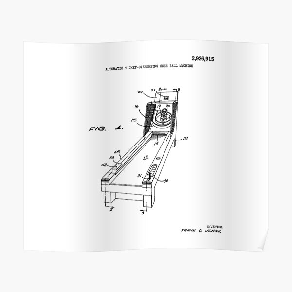 "Skee Ball Patent Black Lines" Poster by namelessshape Redbubble