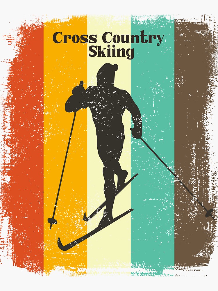 "CrossCountry Skiing Retro 70s Vintage Nordic Gift" Sticker by cgocgy Redbubble