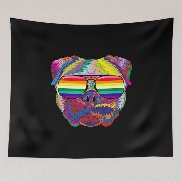 Item preview, Psychedelic Pug Dog Face with Gay Pride Sunglasses designed and sold by phoxydesign.