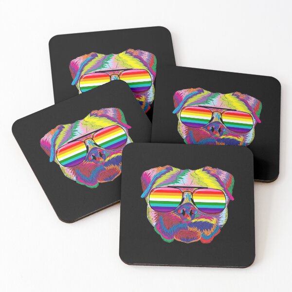 Item preview, Psychedelic Pug Dog Face with Gay Pride Sunglasses designed and sold by phoxydesign.