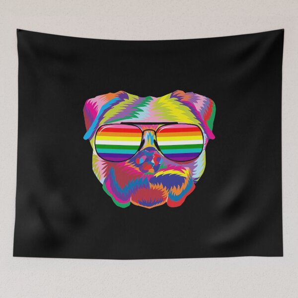 Item preview, Psychedelic Pug Dog Face with Gay Pride Sunglasses designed and sold by phoxydesign.