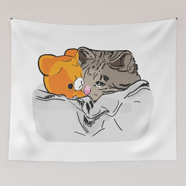 Item preview, Sad Kitten Cat Crying bed with Teddy Meme designed and sold by alltheprints.
