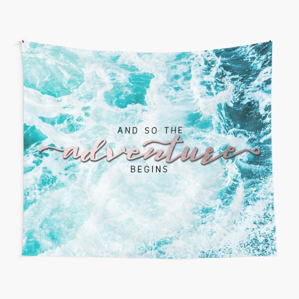 And So The Adventure Begins - Perfect Sea Waves Turquoise Rosegold Tapestry