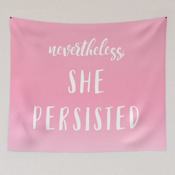 Item preview, Nevertheless SHE PERSISTED tshirt shirt - Pink and White Clouds in the Sky Quote Text designed and sold by artcascadia.