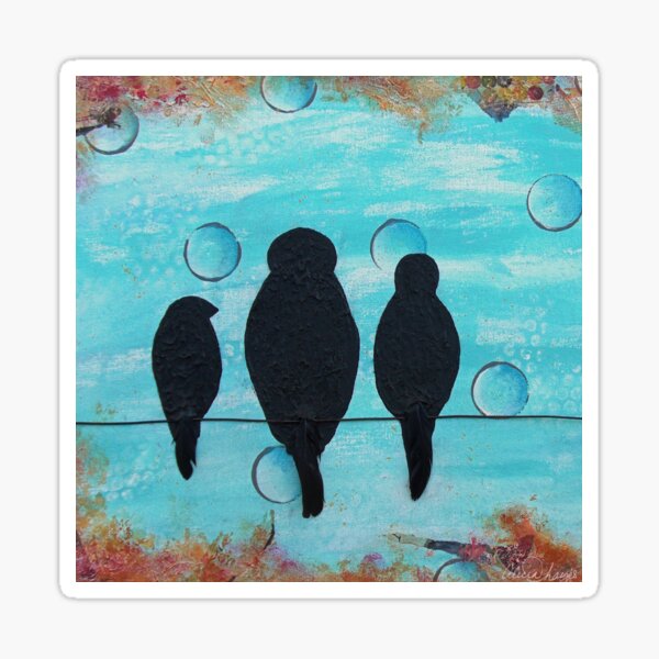 Birds On A Wire - Mixed Media Sticker