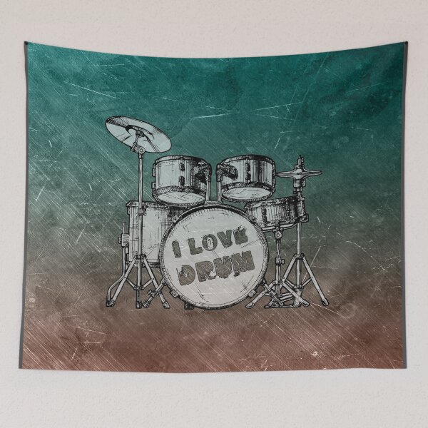 Item preview,  I LOVE DRUM - rose-green on  scratched background - digital paint by Iona Art Digital designed and sold by IonaArtDigital.