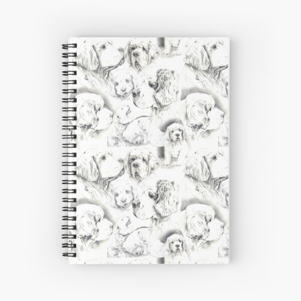 Clumber Spaniels by Jan Irving black and white Spiral Notebook