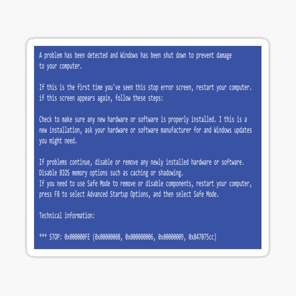 This is a perfect gift for computer users who hates Blue Screen of Death, Classic BSOD Error T-Shirt Sticker