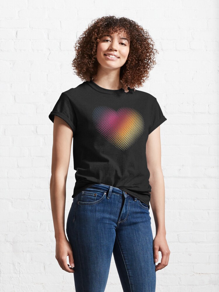 Alternate view of Linear Gradient on Halftone Heart (Black) Classic T-Shirt