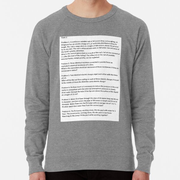 Document, Problem 1. A rectilinear wooden rod of 10 meters long and weighing 10 kilograms has an electric charge of 1 μC #Physics Lightweight Sweatshirt
