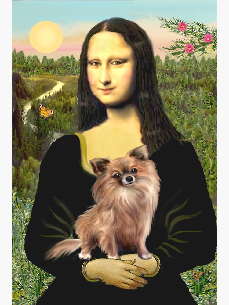 “Mona Lisa and her Long Haired Chihuahua (sable)” Sticker for Sale by