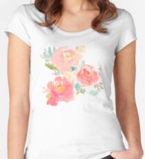 Pfingstrosen-Aquarell-Blumenstrauß Tailliertes Rundhals-Shirt