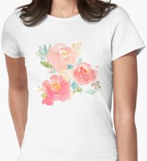 Peonies Watercolor Bouquet Women's Fitted T-Shirt
