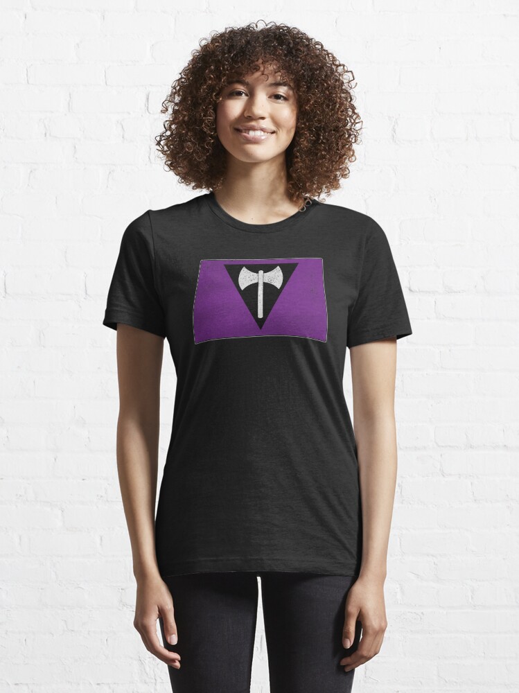 Alternate view of Distressed Lesbian Labrys Pride Flag Essential T-Shirt