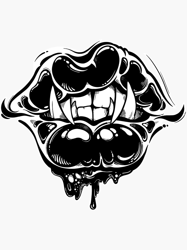 Bloody magic vampire demon lips and mouth with fangs. by KatjaGerasimova