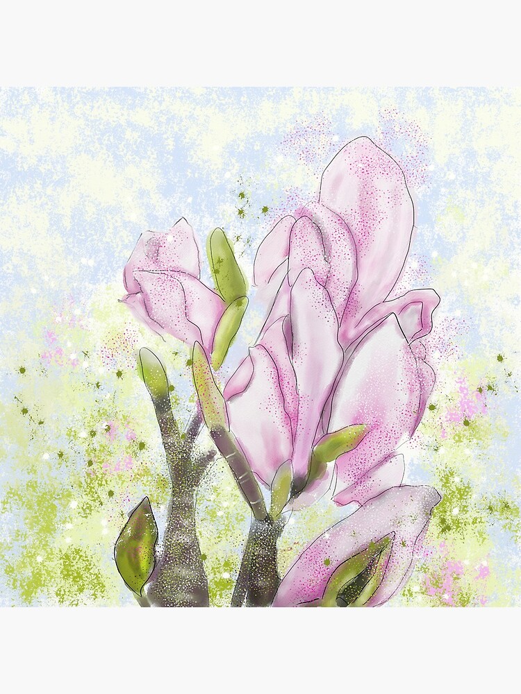 Tarjetas de felicitación «Cuadro de flor de magnolia rosa caprichosa» de  ClareWalkerArt | Redbubble