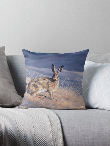 Alert Brown Hare Throw Pillow