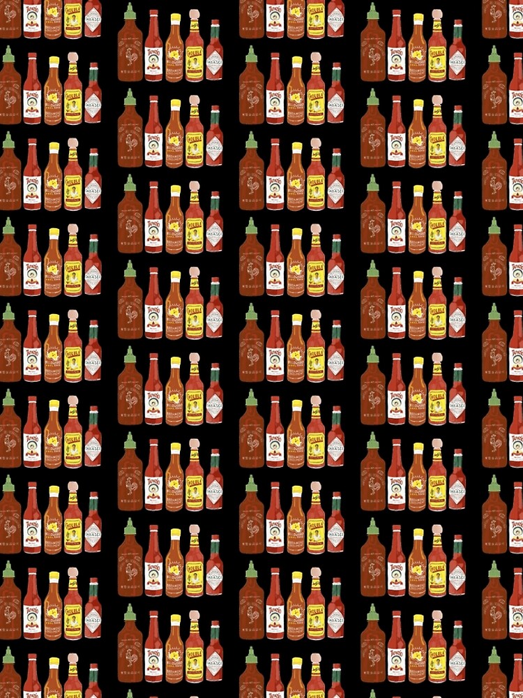 Spicy! Check out these hot sauces on black background by shoshannahscrib