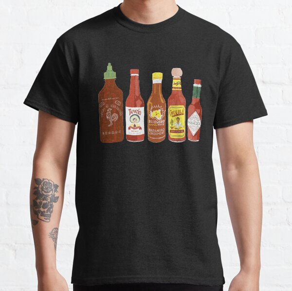 Spicy! Check out these hot sauces on black background Classic T-Shirt