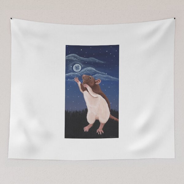 Item preview, Agouti Brown Hooded Fancy Rat Reaching for the Moon designed and sold by WolfySilver.
