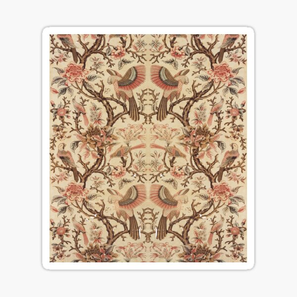 BIRDS, LEAVES AND FLOWERS Pink Red Brown Floral Sticker