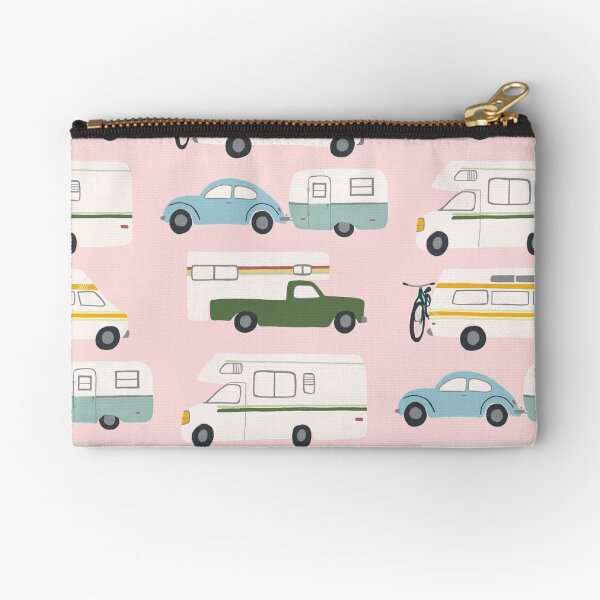 Retro RV Motorhome Camper - green and pink Zipper Pouch