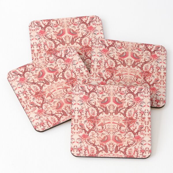 Item preview, BIRDS OF PREY, LEAVES AND FLOWERS Pink Red Floral designed and sold by BulganLumini.