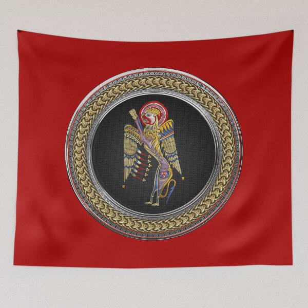 Item preview, Sacred Celtic Lion over Gold Silver and Black Medallion on Red Leather  designed and sold by Serge Averbukh Art Studio.