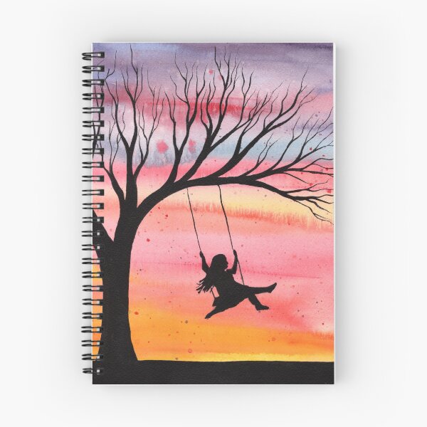 Item preview, Sunset Joy - Watercolor silhouette of girl on swing  designed and sold by klbailey.