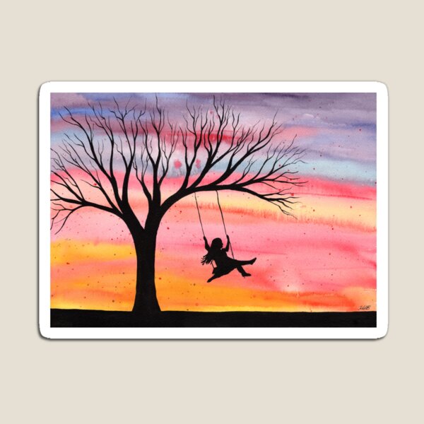 Item preview, Sunset Joy - Acuarela silueta de niña en columpio designed and sold by klbailey.
