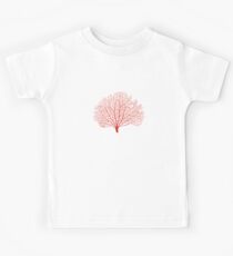 Koralle-Schattenbild des roten Seefächers Kinder T-Shirt