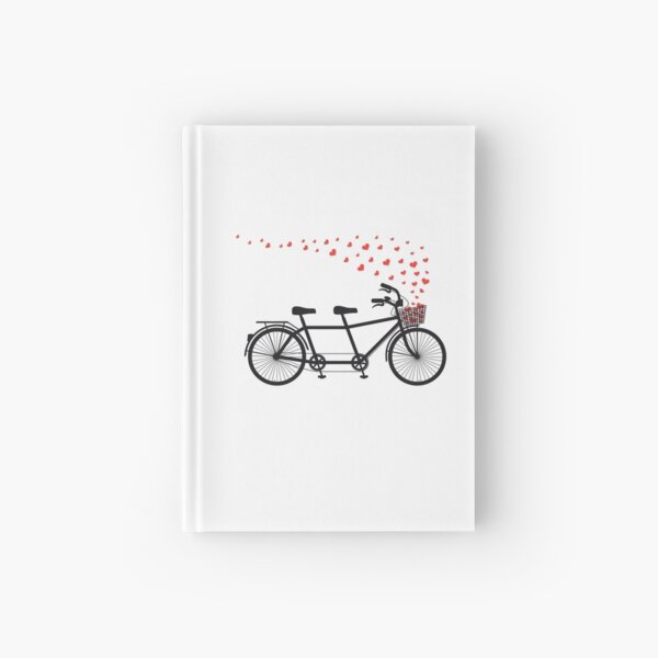 tandem bicycle and flying red hearts for Valentine's day, wedding invitation Hardcover Journal