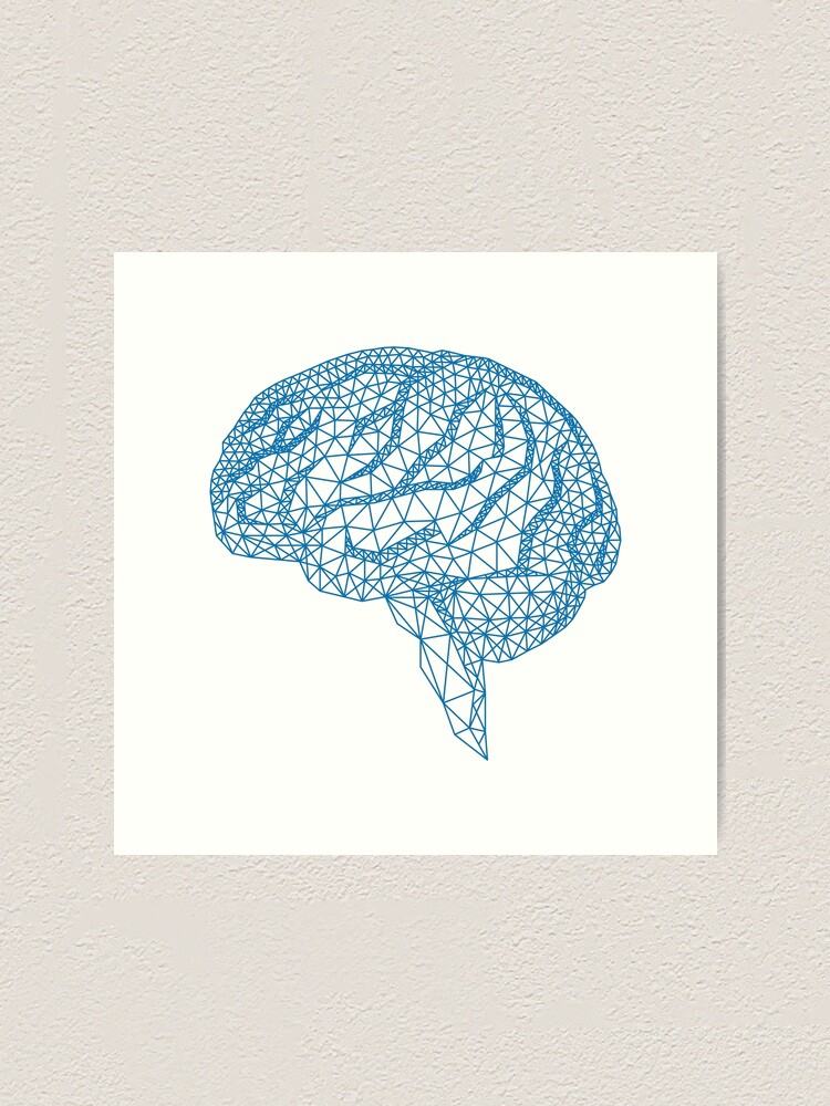 Blaues Menschliches Gehirn Mit Geometrischem Maschenmuster Kunstdruck Von Beakraus Redbubble