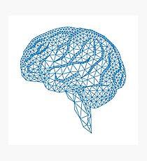 Lámina fotográfica cerebro humano azul con patrón de malla geométrica
