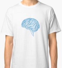 blue human brain with geometric mesh pattern Classic T-Shirt
