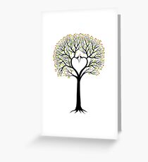 Hochzeitsbaum mit Herzen formte Niederlassungen und Vögel Grußkarte