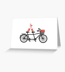 tandem bicycle with cute love birds Greeting Card