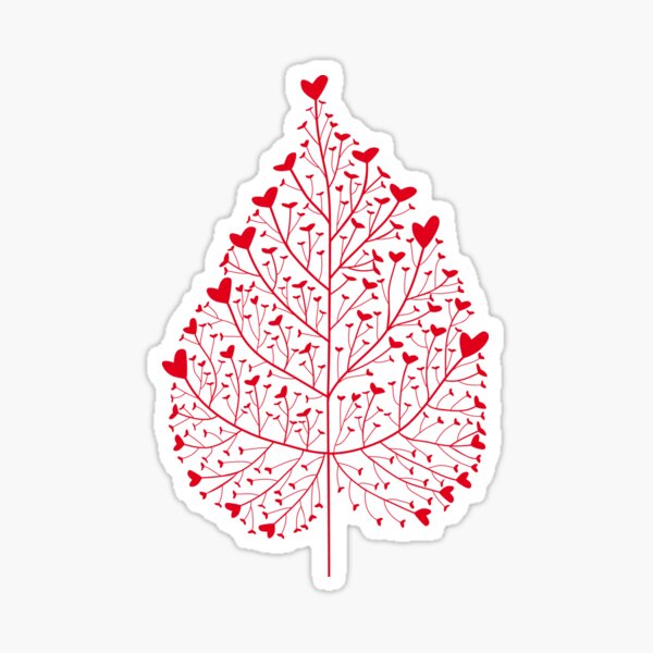 Red heart leaf drawing Sticker