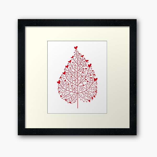 Red heart leaf drawing Framed Art Print