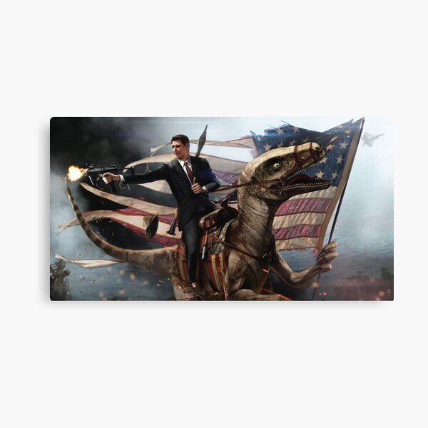 Reagan Riding a Velociraptor T-shirt Canvas Print